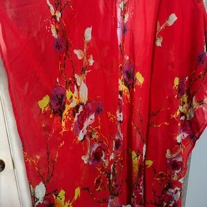 Red Floral Kimono-Style Cover-Up